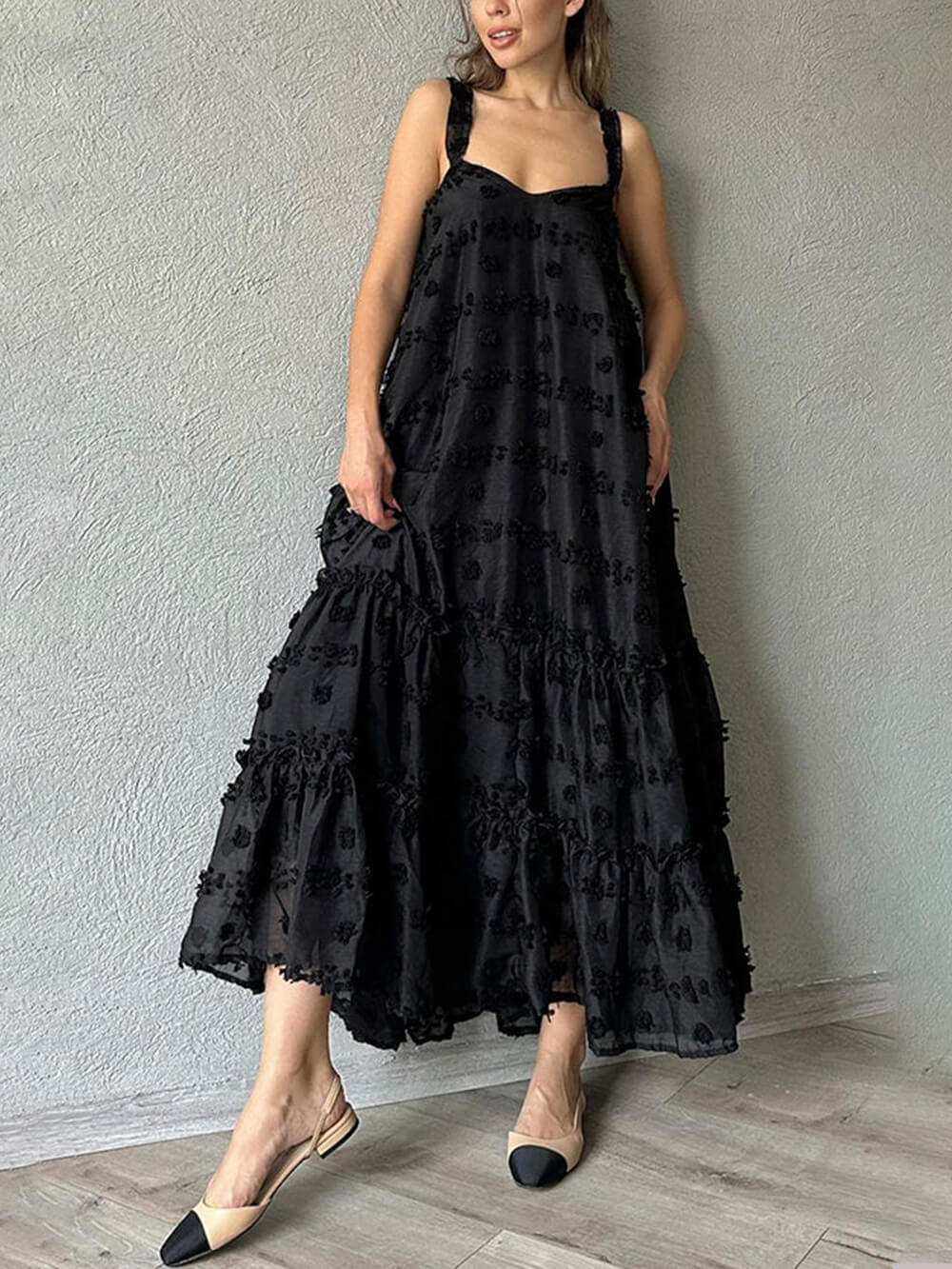 Flower Decor Pretty A-Line Layered Loose Maxi Dress